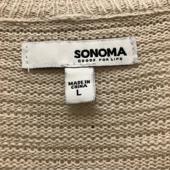 Sonoma W Size L Cream/Blue Color-Block Drop Shoulder Open-Front Cardigan Sweater - Picture 8 of 9